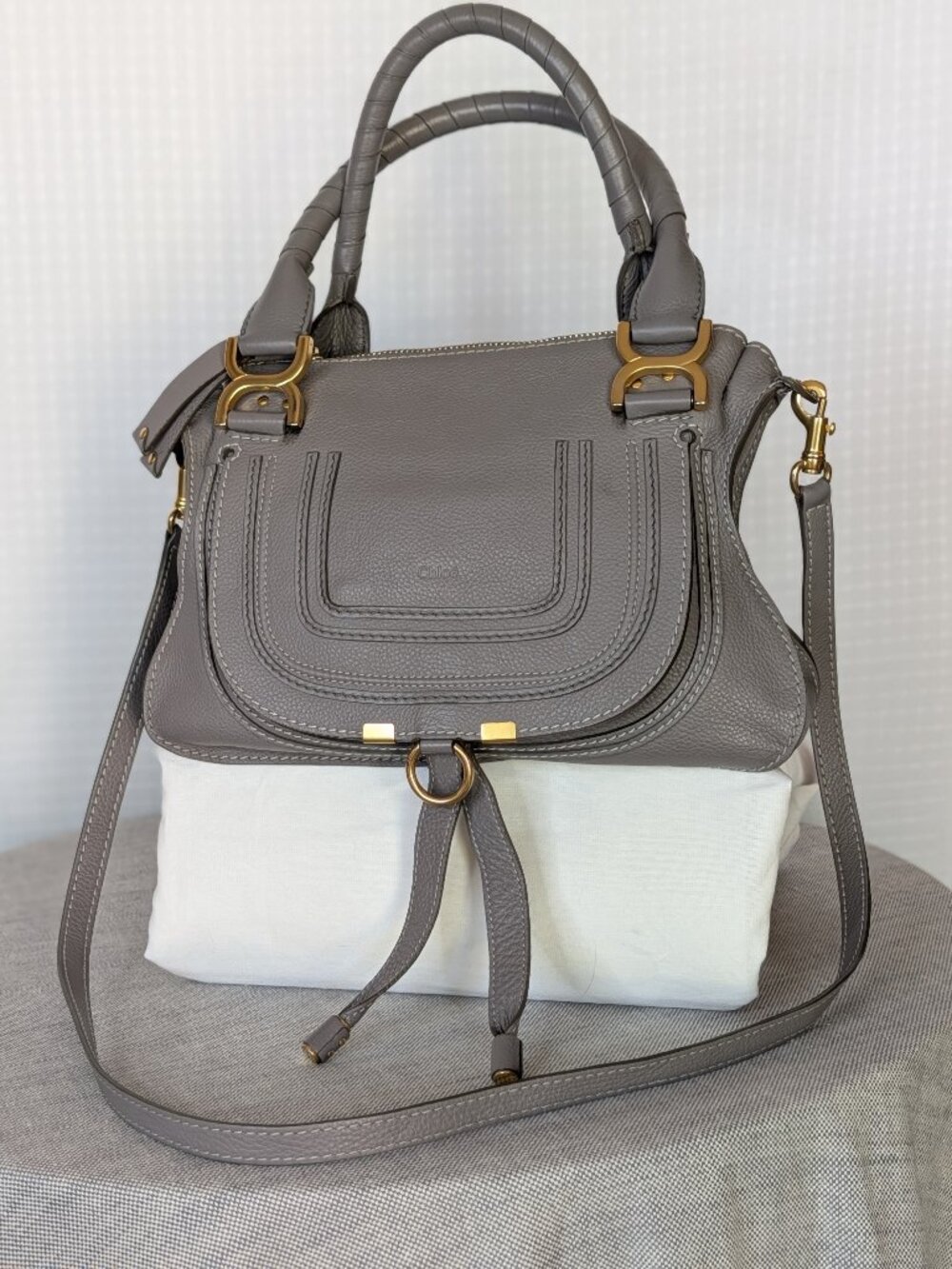 Chloé Marcie Medium Double Carry Satchel Cashmere Leather Bag Authentic